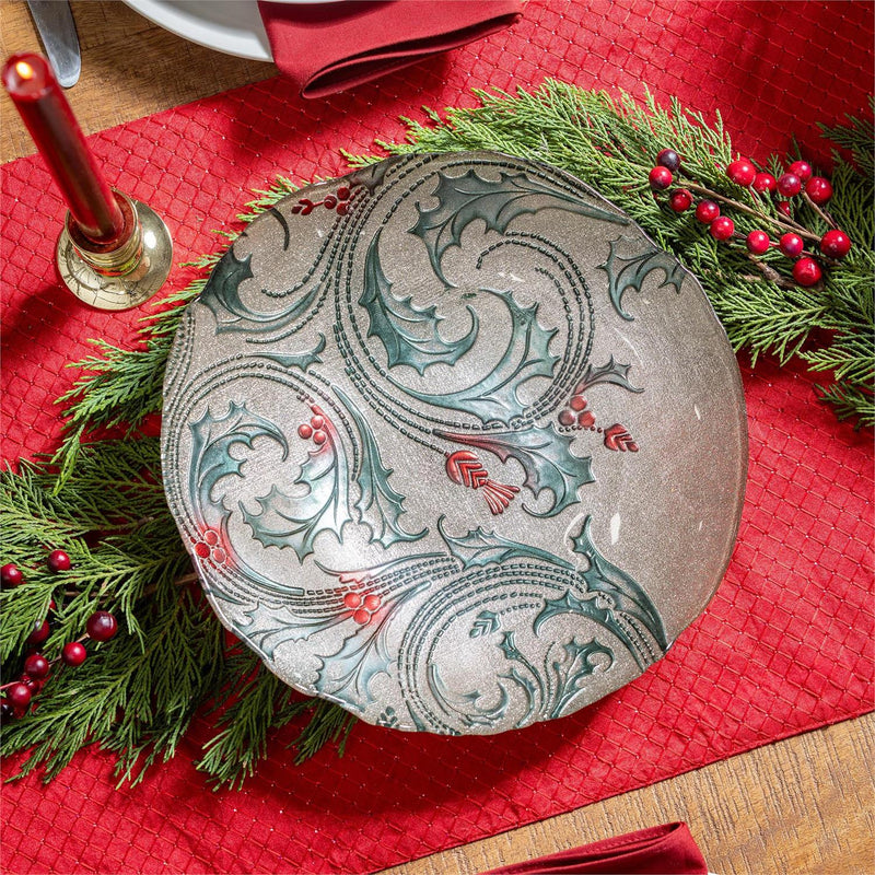 Joyful Traditions Bowl Glass Holly Serving Bowl, 11.5"