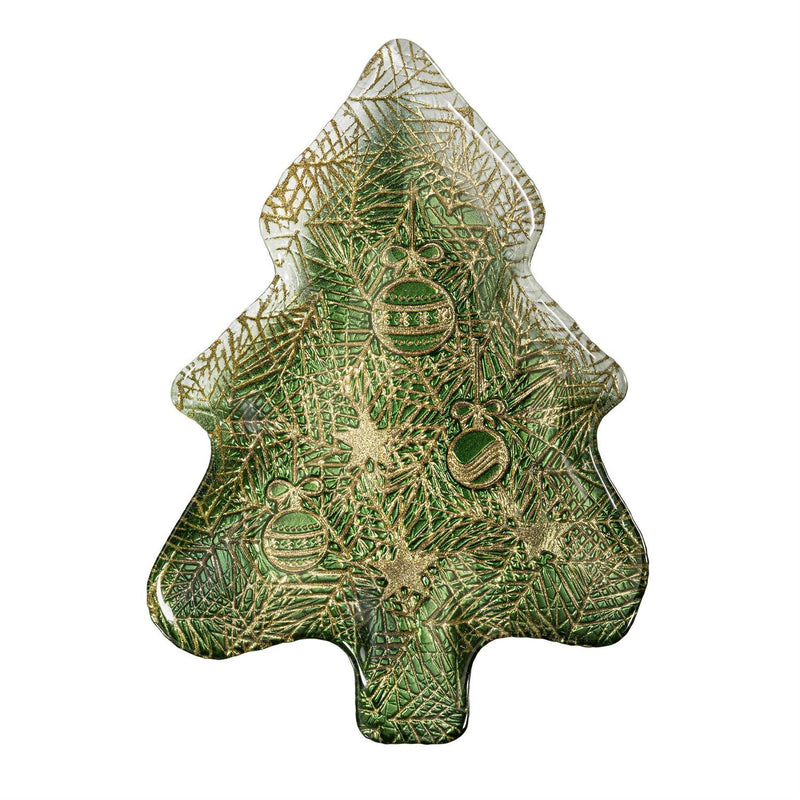 Shades of Green Plate Glass Tree Serving Dish, 8.5"L x 12"W