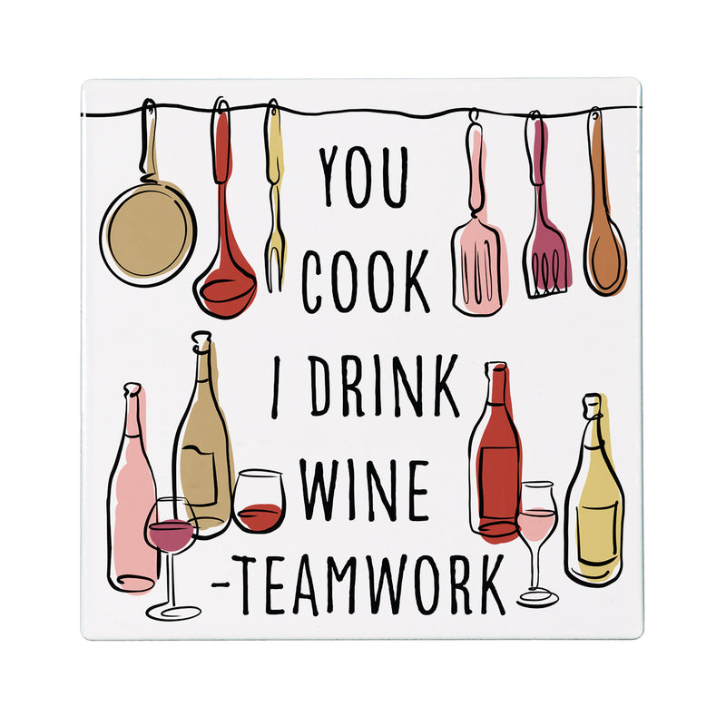 You Cook I Drink Wine -Teamwork Stone Coaster, 4"x4"
