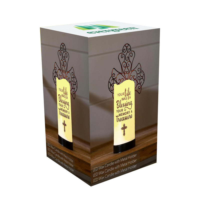 Cross LED Wax Candle with Metal Holder Set