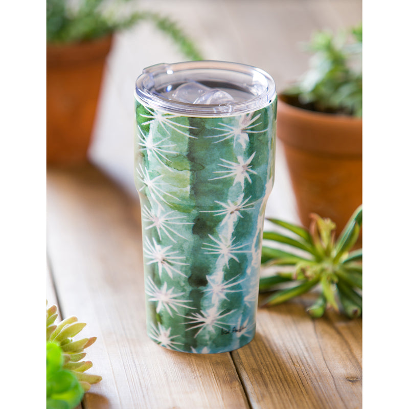 Double Wall Ceramic Companion Cup with Tritan Lid, 13 OZ, Sunning Catcus,3ltc997162e