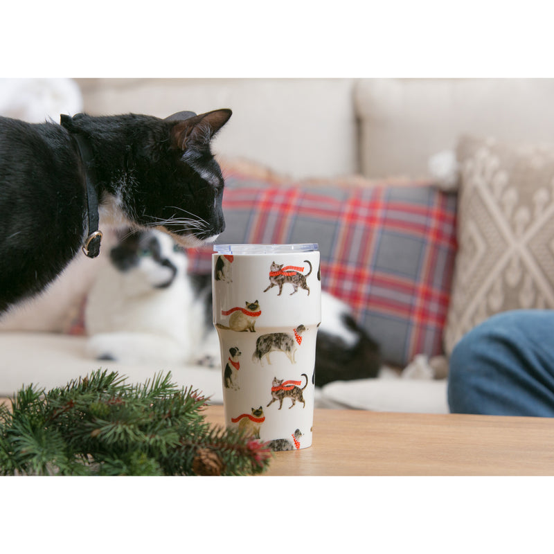 Double Wall Ceramic Companion Cup with Tritan Lid, 13 OZ, Stylin Cat & Dog,3ltc997204