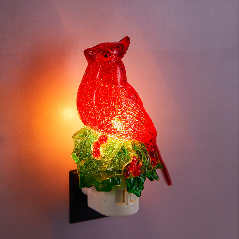 Acrylic Cardinal with Holly and Berries Nightlight,3nt190
