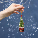 Traditional Santa Ornament Plastic Santa Bottle Brush Tree, 7"H, Set of 3, Gift Box