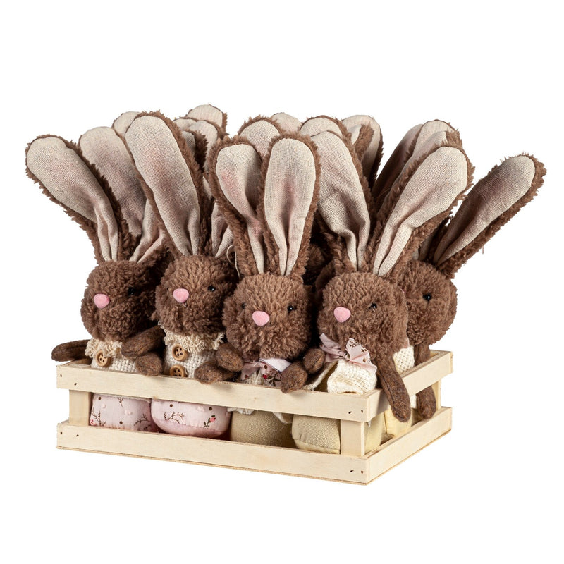 Bunny Blooms Hanging Decor Fabric Bunny, 9", Asst of 2, In Wood Tray