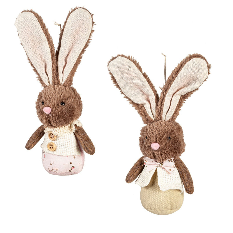 Bunny Blooms Hanging Decor Fabric Bunny, 9", Asst of 2, In Wood Tray