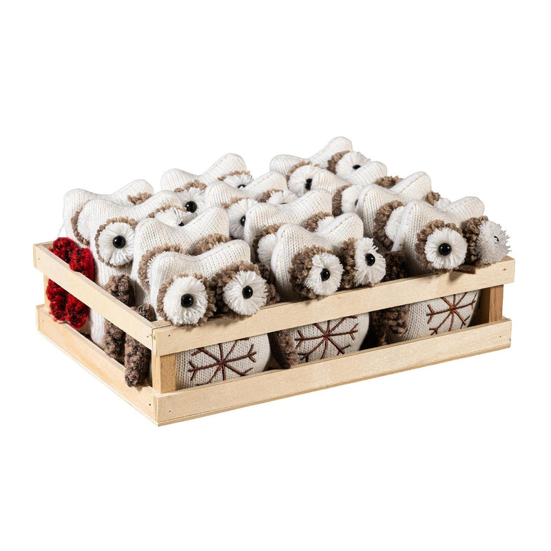 Woodland Storybook Ornament Fabric Owl in Wood Tray, 4.25"H, Asst of 2