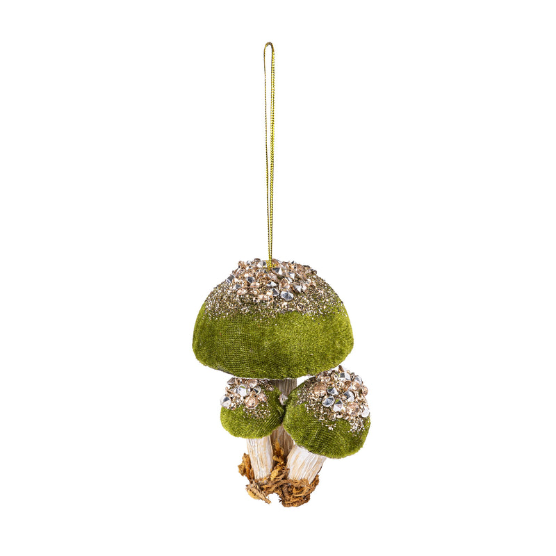 Woodland Storybook Ornament Fabric Mushroom with Glitter, 4"H, Asst of 3