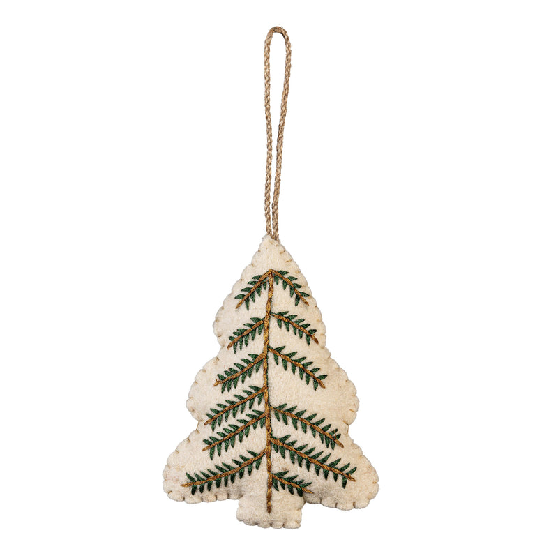 VivaStyle Ornament, Fabric Ornament, Embroidered Holiday Icon with Pine Stem, Asst of 2