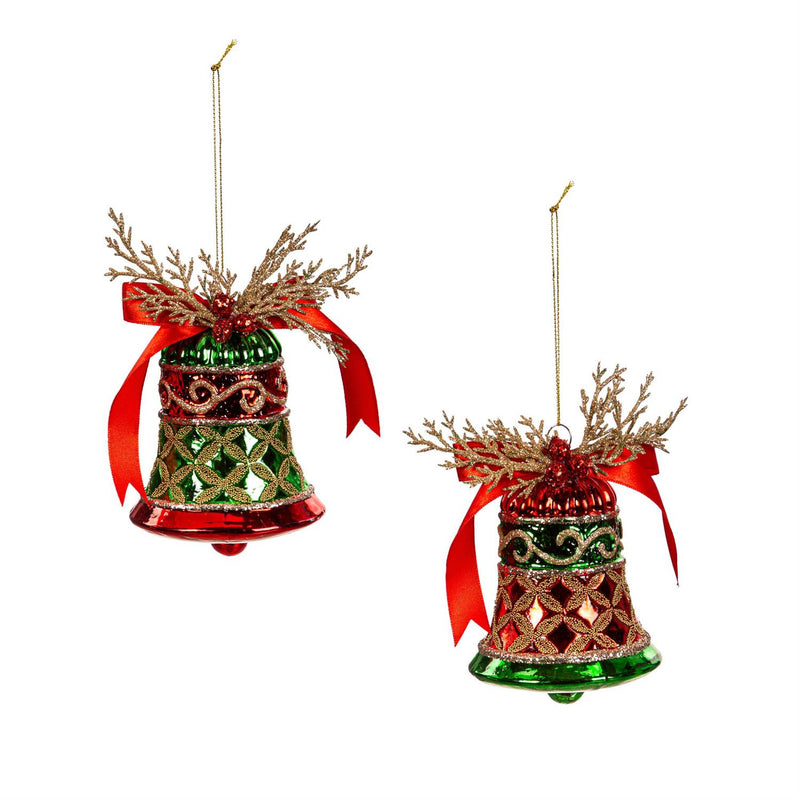 5" Glass Bell with Artificial Ornament