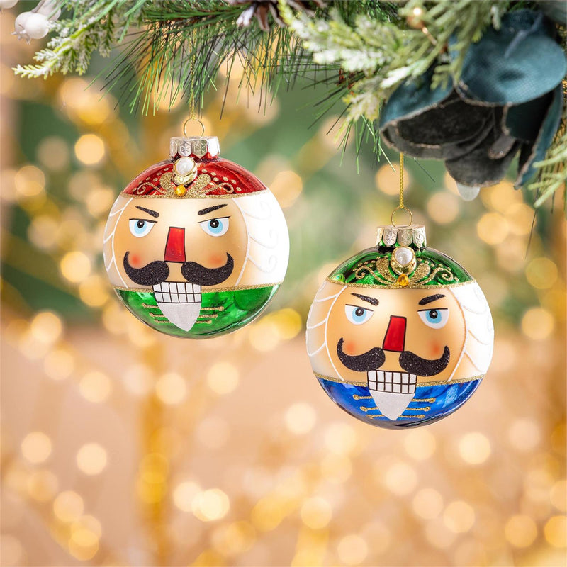 Joyful Traditions Ornament Nutcracker Round Glass, Asst, 3.75"H