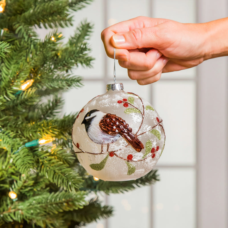 Cardinal and Chickadee Glass LED Ornament, 2 ASST,3otl019