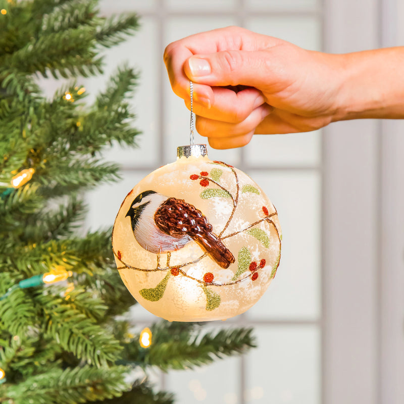 Cardinal and Chickadee Glass LED Ornament, 2 ASST,3otl019
