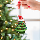 4" LED Ceramic Christmas Tree Ornament with Santa Hat
