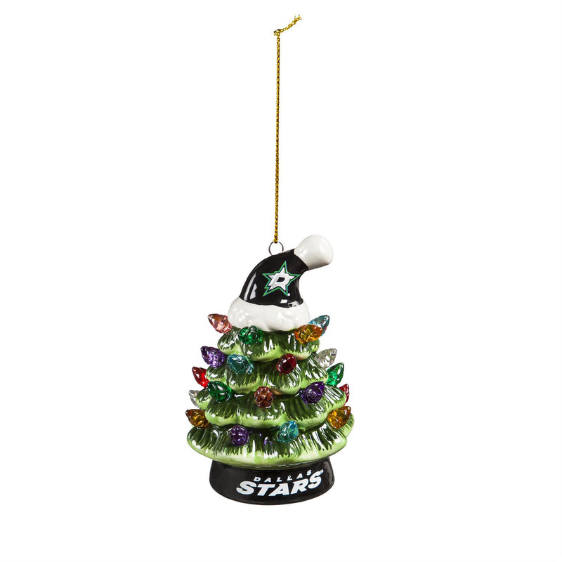 4" LED Ceramic Christmas Tree Ornament with Team Santa Hat, Dallas Stars