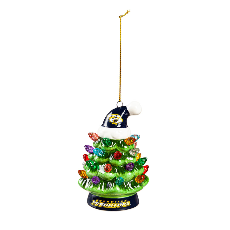 4" LED Ceramic Christmas Tree Ornament with Team Santa Hat, Nashville Predators