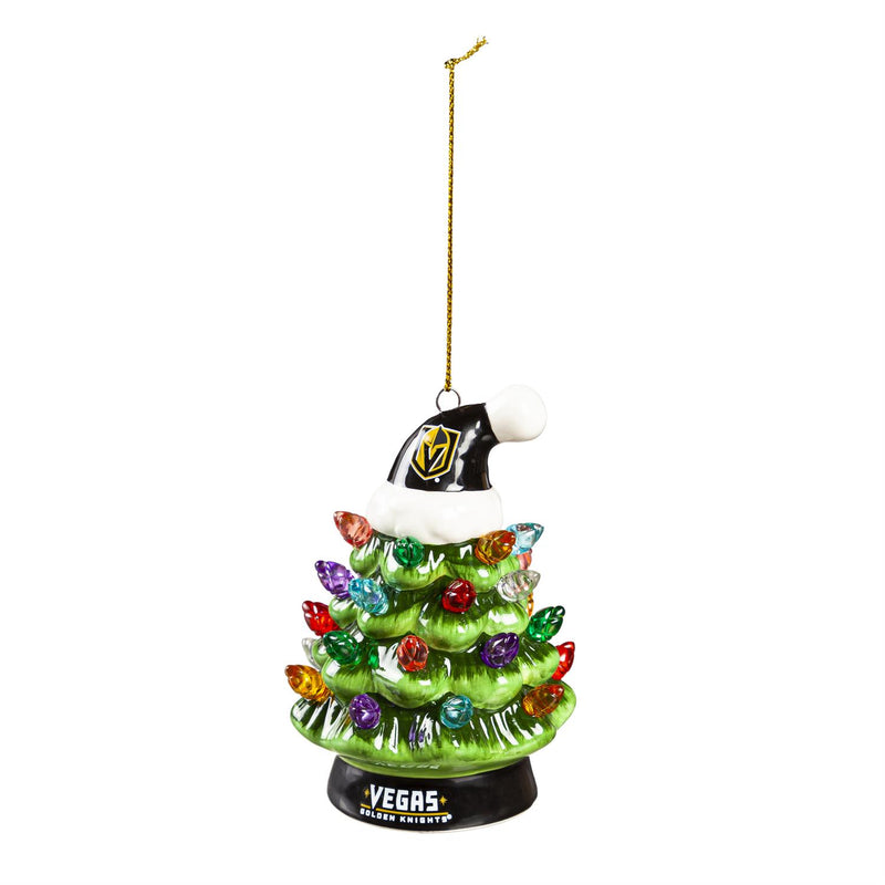 4" LED Ceramic Christmas Tree Ornament with Team Santa Hat,Vegas Golden Knights