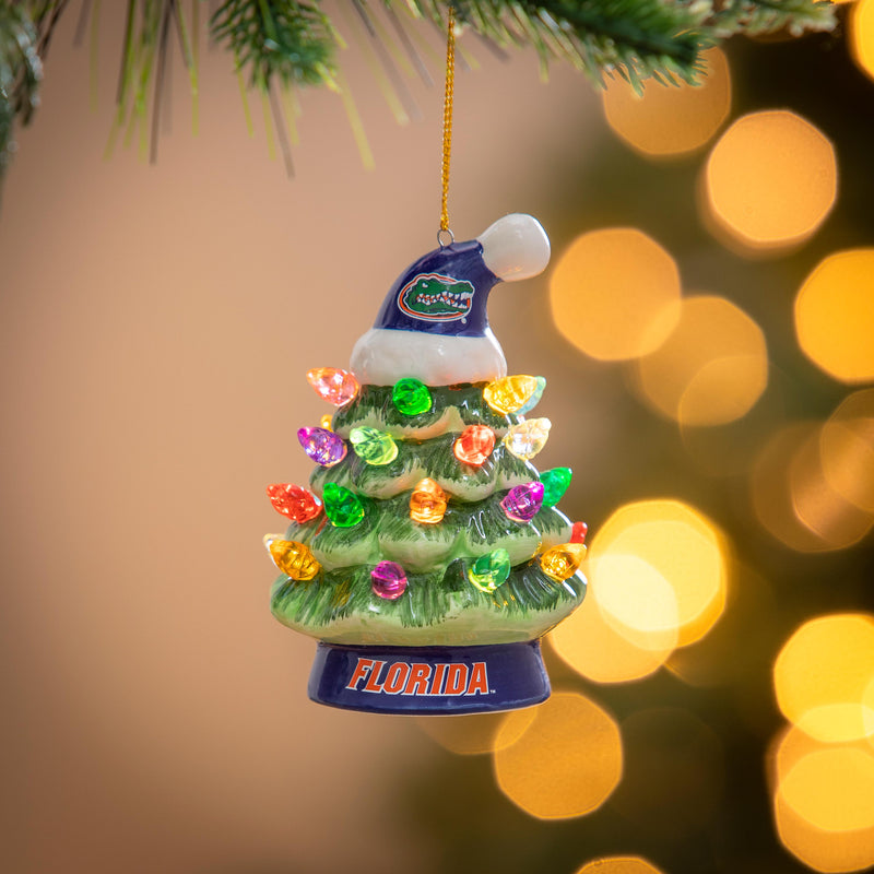 4" LED Ceramic Christmas Tree Ornament with Team Santa Hat, University of Florida