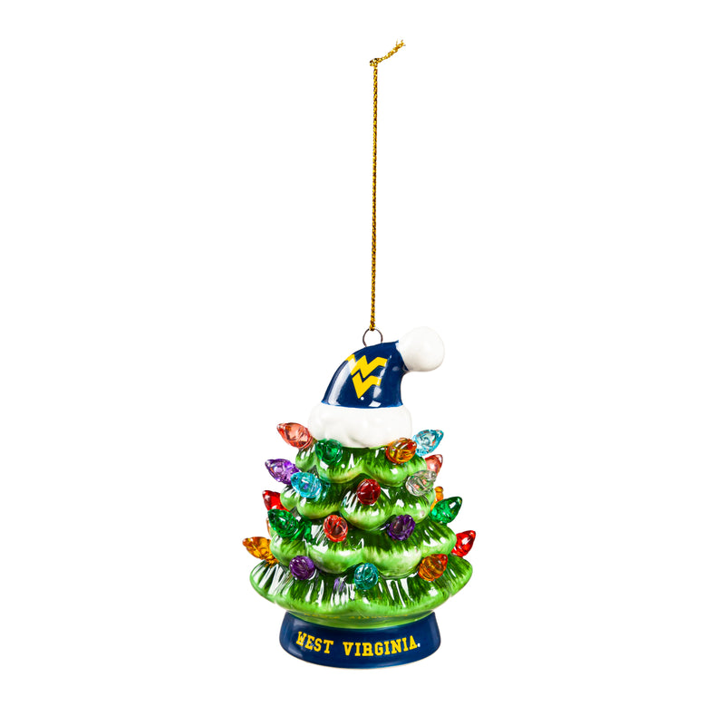 4" LED Ceramic Christmas Tree Ornament with Team Santa Hat, West Virginia University