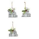 Metal Barn Ornament with Artificial, 3 Asst,3otm229