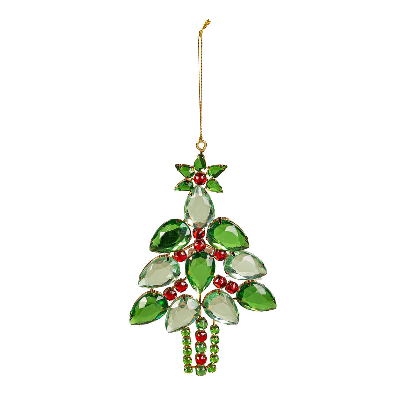 6.75" Metal Christmas Tree with Gems Ornament,3otm404
