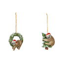 Resin Sloth with Santa Hat Ornament, 2 Asst,3otr122