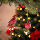 Holiday Poinsettia Ornament Resin Cardinal with Bells, 3.5"H, Asst of 2