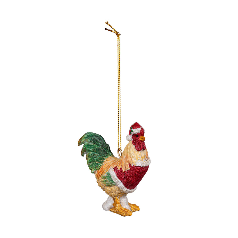 Woodland Storybook Ornament Resin Christmas Rooster, 3.5"H, Asst of 2