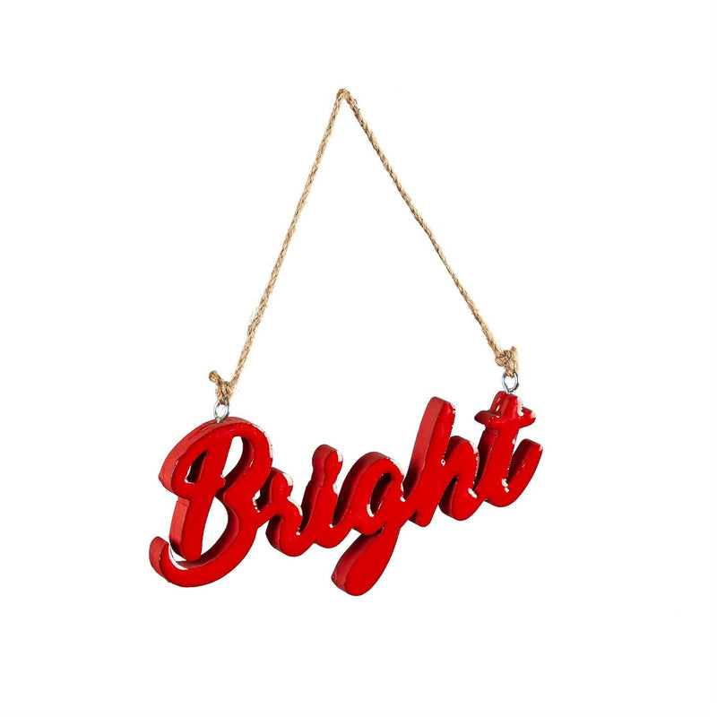 Wood Sentiment Ornament, 2 Asst: Merry/Bright