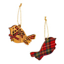 Wood and Fabric Bird with Bow and Bell Ornament