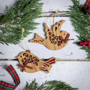 Wood and Fabric Bird with Bow and Bell Ornament