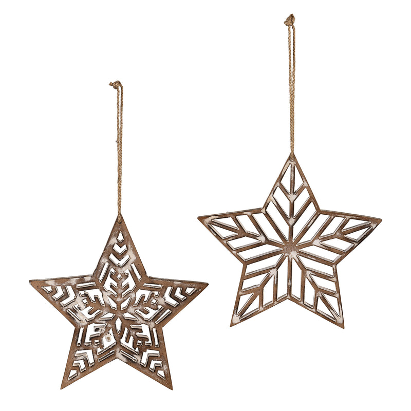 VivaStyle Ornament, Wood Ornament, Snowflake Star, 7.5"H, Asst of 2