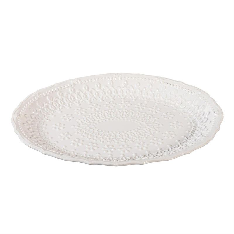 Platter Embossed Ceramic Serving Platter, 14"L x 9"W