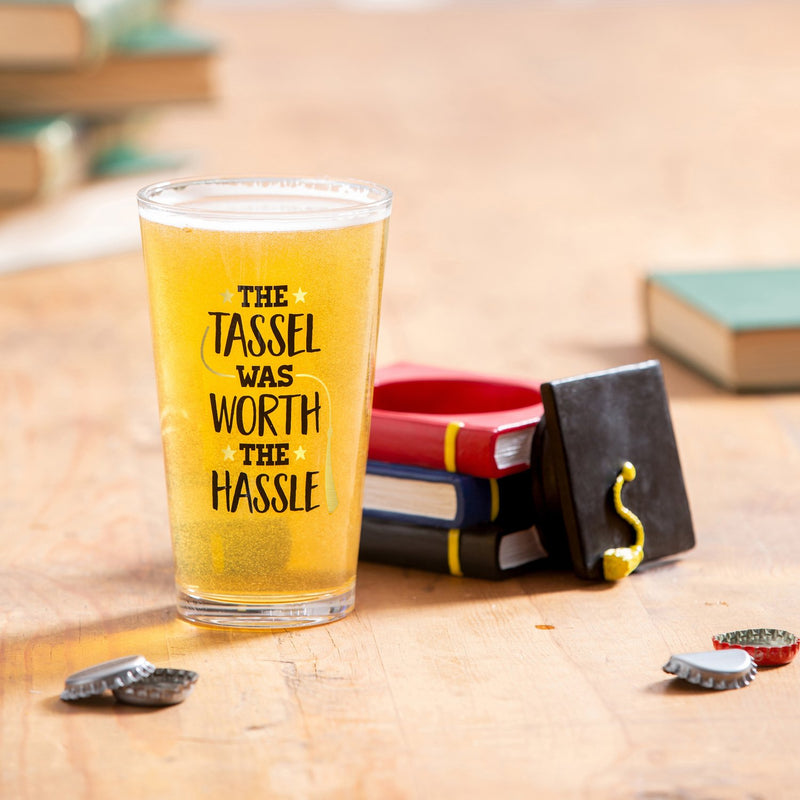 16oz Pint Glass with Coaster, Tassel Hassle