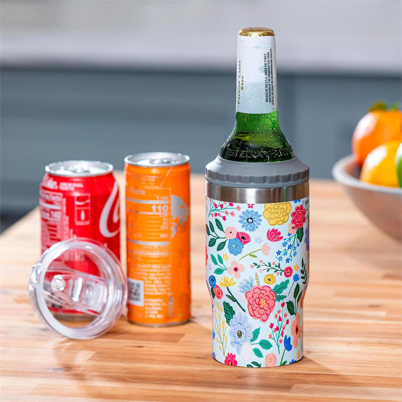 Bursting Blossoms Stainless Steel Quatre Chiller with Silicone Cap and Tumbler Slide Lid, Gift Box