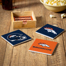 Denver Broncos Ceramic Coasters Set, 4pcs with Wood Caddy