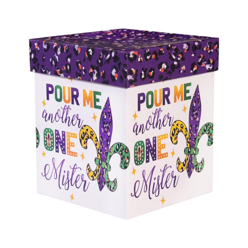 Mardi Gras Fleur De Lis Stemless Glass, 17oz, Gift Box