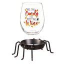 17oz Stemless Glass w/ Spider Cup Holder and Gift Box, Keep the Candy I'll Take the Wine,3sl623