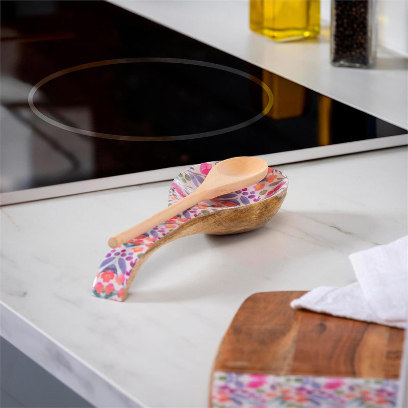 Petal Paradise Wood Spoon Rest, 10.25"L