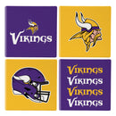 Minnesota Vikings Ceramic Coasters Set, 4pcs with Wood Caddy