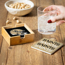 New Orleans Saints Ceramic Coasters Set, 4pcs with Wood Caddy
