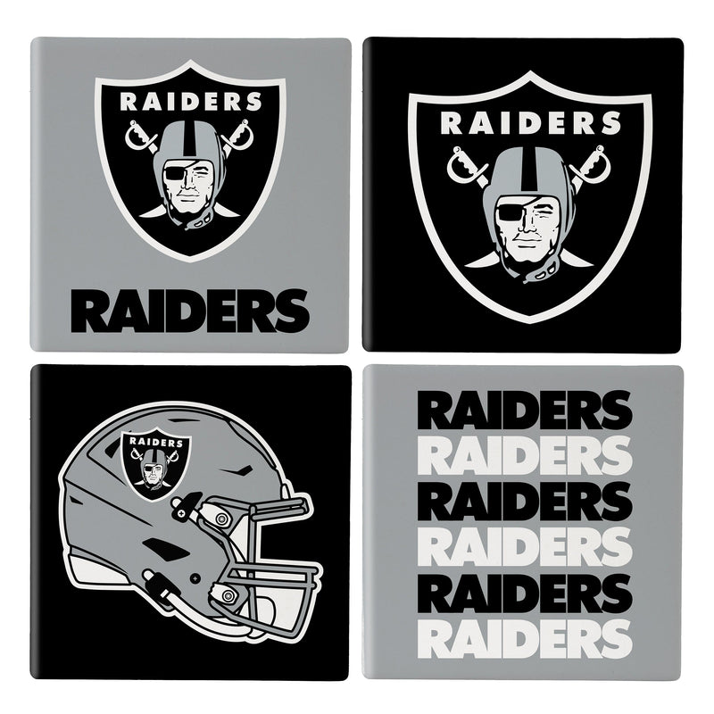 Las Vegas Raiders Ceramic Coasters Set, 4pcs with Wood Caddy