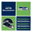 Seattle Seahawks Ceramic Coasters Set, 4pcs with Wood Caddy
