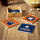 Houston Astros Ceramic Coasters Set, 4pcs with Wood Caddy
