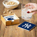 New York Yankees Ceramic Coasters Set, 4pcs with Wood Caddy