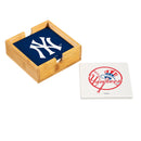 New York Yankees Ceramic Coasters Set, 4pcs with Wood Caddy