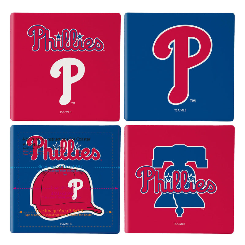 Philadelphia Phillies Ceramic Coasters Set, 4pcs with Wood Caddy