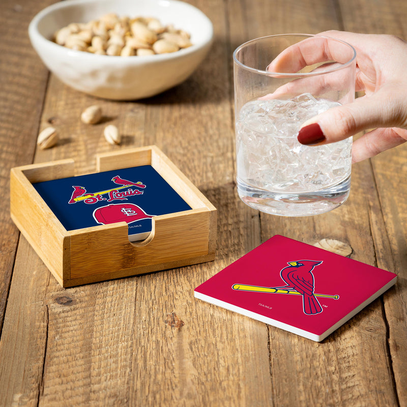 St Louis Cardinals Ceramic Coasters Set, 4pcs with Wood Caddy