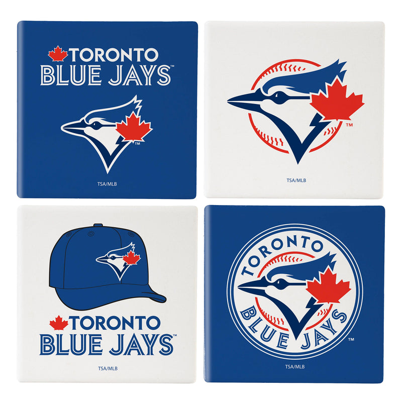 Toronto Blue Jays Ceramic Coasters Set, 4pcs with Wood Caddy