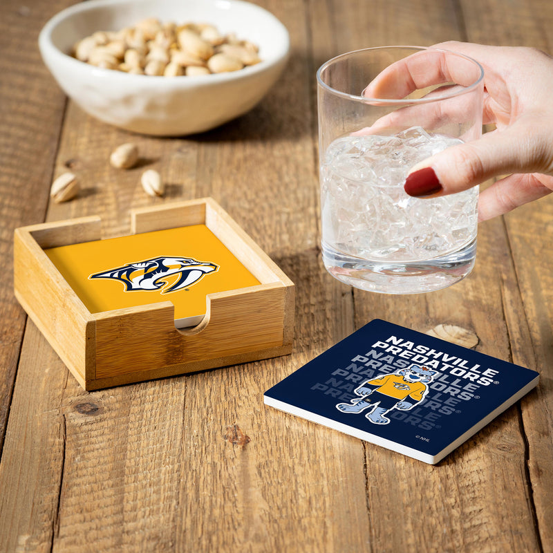 Montreal Canadiens Ceramic Coasters Set, 4pcs with Wood Caddy
